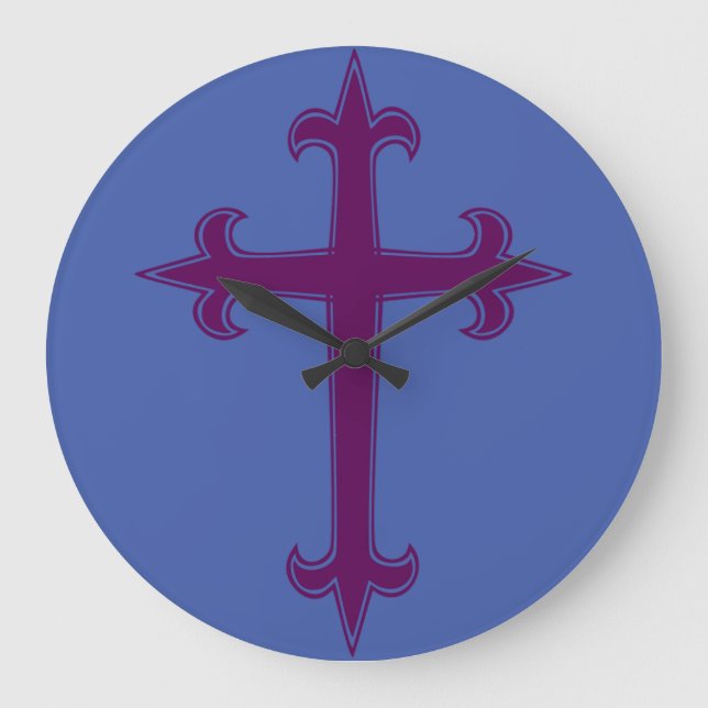 Reloj Redondo Grande Cruz cristiana púrpura (Anverso)