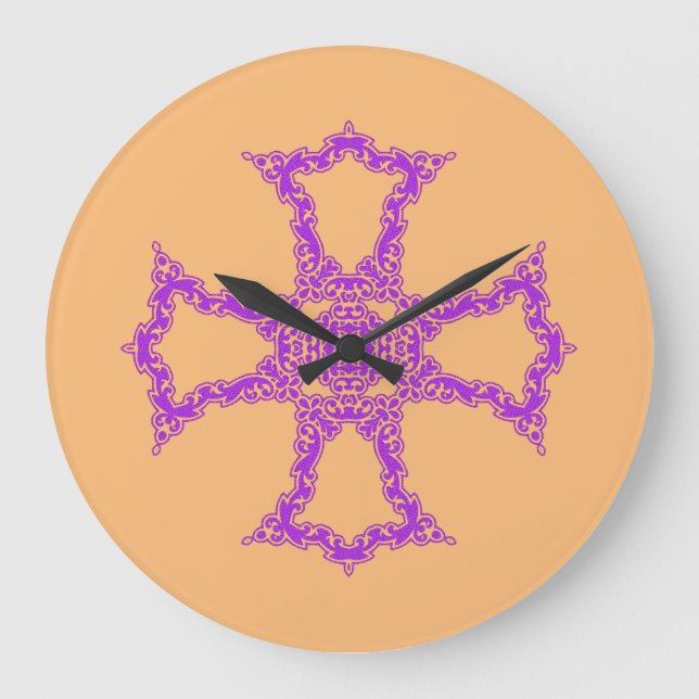 Reloj Redondo Grande Cruz cristiana rosa (Anverso)