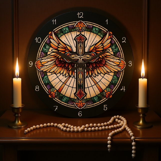 Reloj Redondo Grande Cruz de Alas Doradas  (Subido por el creador)