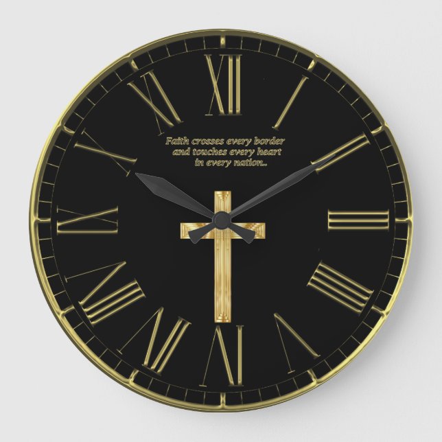 Reloj Redondo Grande Cruz de la fe cristiana de oro (Anverso)