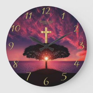 Reloj Redondo Grande Cruz de la fe cristiana dorada con dicho gracioso