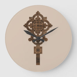 Reloj Redondo Grande Cruz de mano de madera