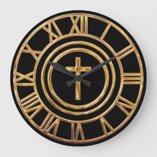Reloj Redondo Grande Cruz de Oro
