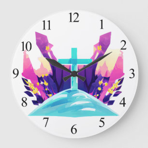 Reloj Redondo Grande Cruz de Pascua Cristiana