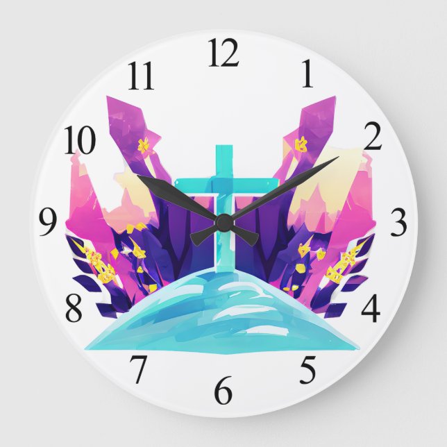 Reloj Redondo Grande Cruz de Pascua Cristiana (Anverso)