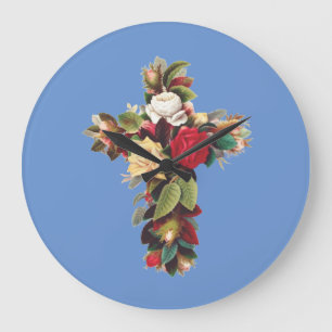 Reloj Redondo Grande Cruz de Rosas El Símbolo de la Rosa Cruz Rosacruz