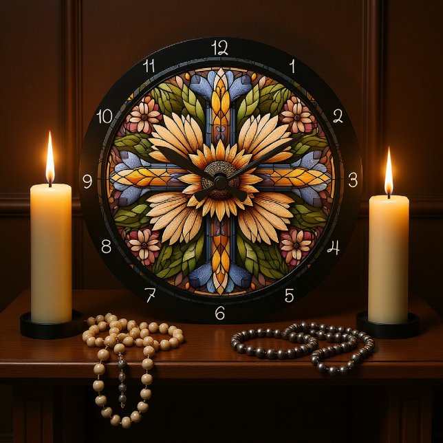 Reloj Redondo Grande Cruz floral radiante (Subido por el creador)