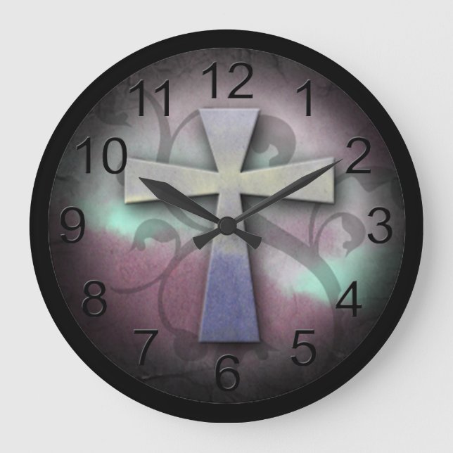 Reloj Redondo Grande Cruz rústica cristiana de encargo hermosa de Jesús (Anverso)