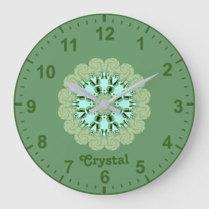 Reloj Redondo Grande CRYSTAL~ Patrón fractal Sombros verdes ~