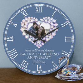 Reloj Redondo Grande Crystal photo heart, 15º aniversario del boda