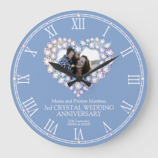 Reloj Redondo Grande Crystal photo heart 3er aniversario boda grande
