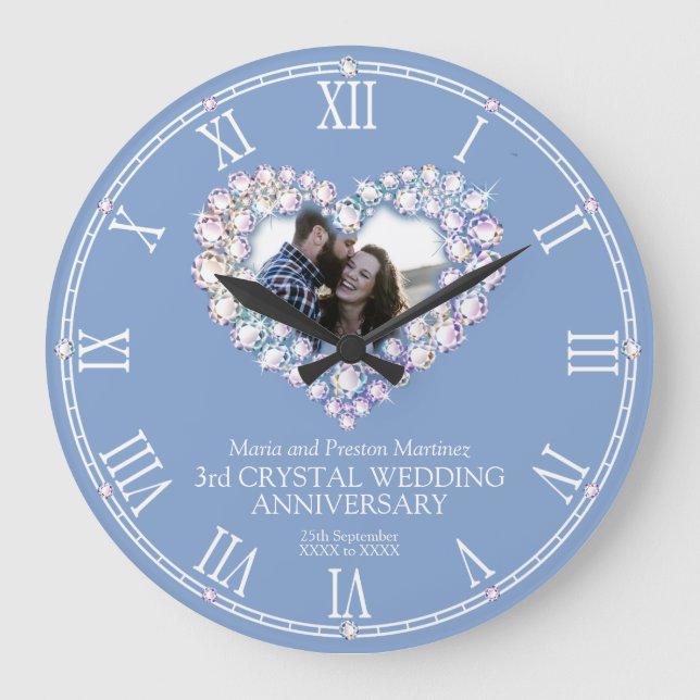 Reloj Redondo Grande Crystal photo heart 3er aniversario boda grande (Anverso)