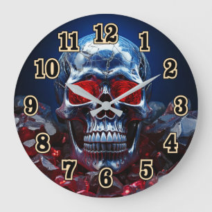 Reloj Redondo Grande Crystal Skull con Ruby Red EyesClock
