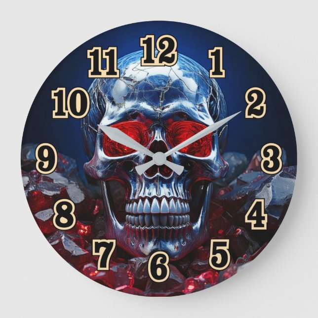 Reloj Redondo Grande Crystal Skull con Ruby Red EyesClock (Anverso)