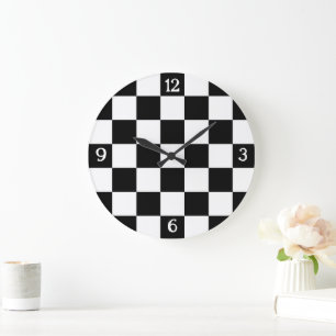 Reloj Redondo Grande Cuadrada negra blanca geométrica retro con números