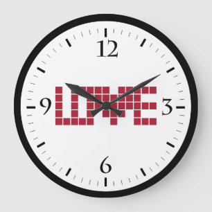 Reloj Redondo Grande Cuadrados de amor rojos lindos lettres