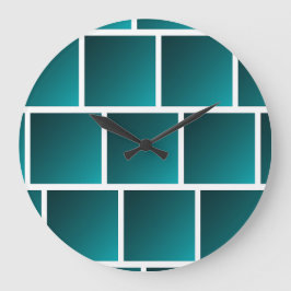 Reloj Redondo Grande Cuadrados de gradiente turquesa
