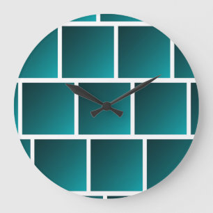 Reloj Redondo Grande Cuadrados de gradiente turquesa