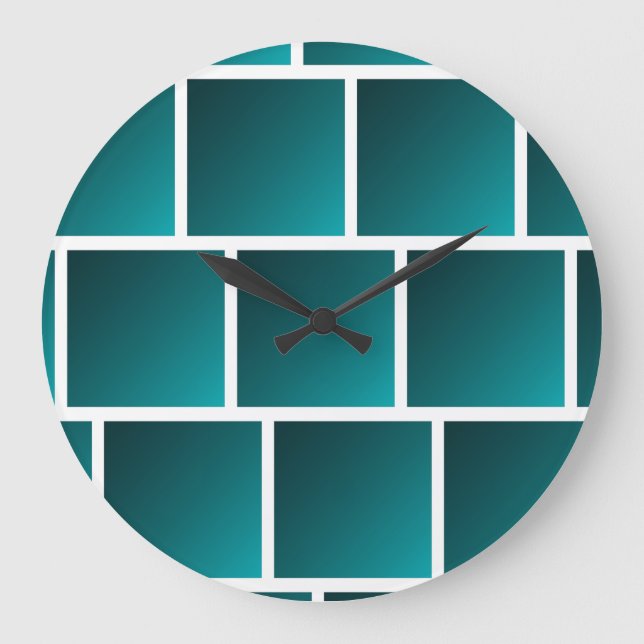 Reloj Redondo Grande Cuadrados de gradiente turquesa (Anverso)