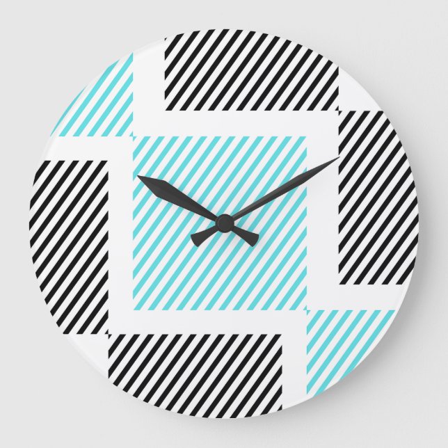 Reloj Redondo Grande Cuadrados de la línea azul turquesa (Anverso)