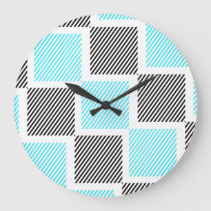 Reloj Redondo Grande Cuadrados de la línea azul turquesa