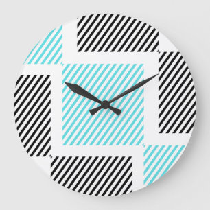 Reloj Redondo Grande Cuadrados de línea azul turquesa