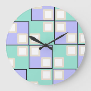 Reloj Redondo Grande Cuadrados de Luz Fría Purpura 
