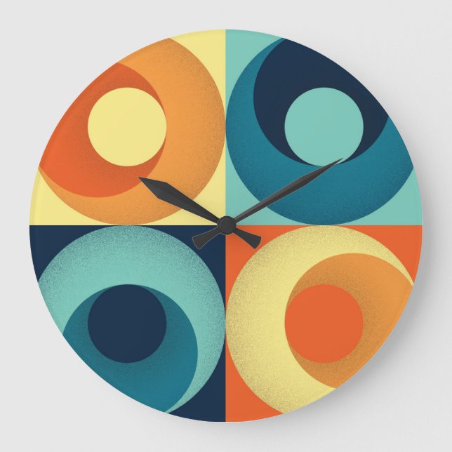 Reloj Redondo Grande Cuadrados y círculos retro: patrón de los años 60 (Anverso)