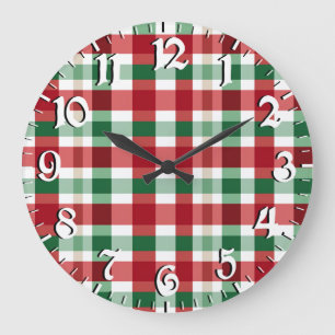 Reloj Redondo Grande Cuadro Escocés Rojo Verde Blanco Alegre Rústico Ho