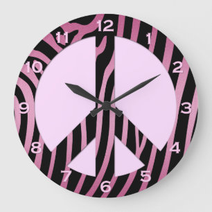 Reloj Redondo Grande Cuadros de pared de impresión de cebra negra rosa