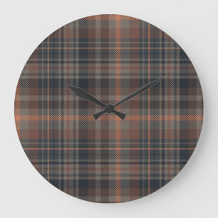 Reloj Redondo Grande Cuadros Escoceses Bosque Tierra Oscura  