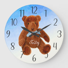 Reloj Redondo Grande Cuadros marrones Teddy Bear Watercoloración de art