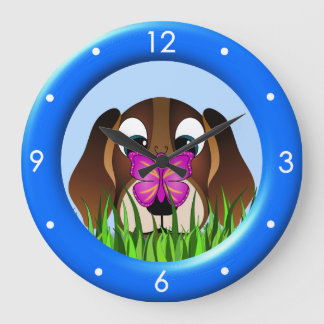 Reloj Redondo Grande Cuajo Beagle Cuppy Dog Mariposa Grande Reloj Redon