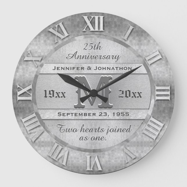 Reloj Redondo Grande Cualquier año de Boda plateado (Anverso)