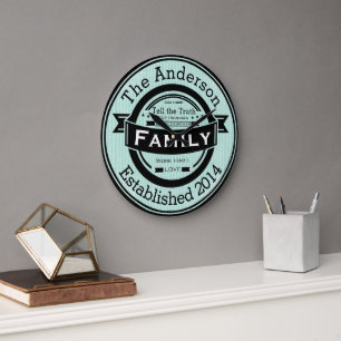 Reloj Redondo Grande Cualquier Color Nombre de Familia Personalizado Es