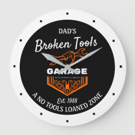 Reloj Redondo Grande Cualquier nombre Funny Broken Tools Garage Date Bl
