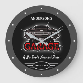 Reloj Redondo Grande Cualquier Nombre Garage Retro Auto Desde La Fecha