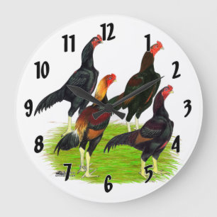 Reloj Redondo Grande Cuarteto de aves de juego orientales