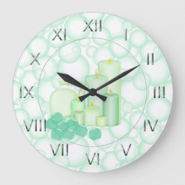 Reloj Redondo Grande Cuarto de baño verde de la vela de la burbuja