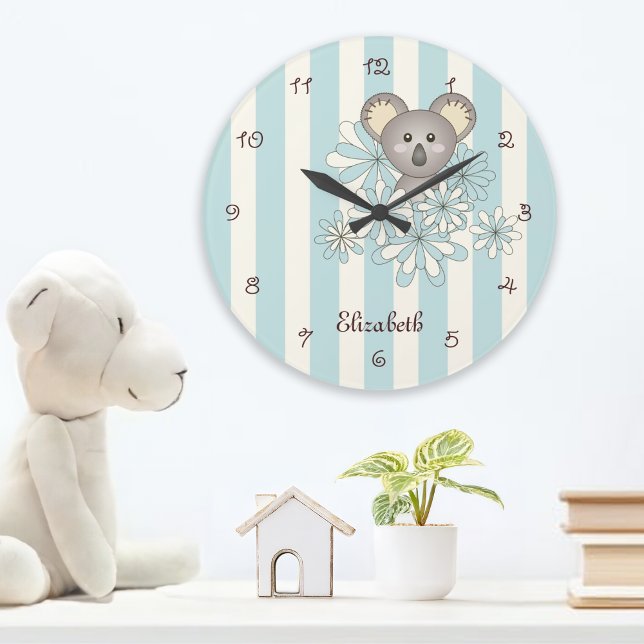 Reloj Redondo Grande Cuarto de niños de koala lindo con franjas azules  (Subido por el creador)