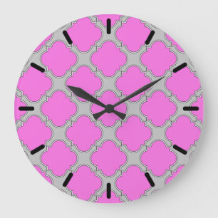 Reloj Redondo Grande Cuatrefoil rosa y gris