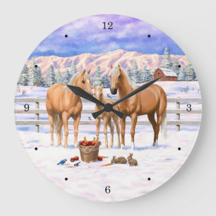 Reloj Redondo Grande Cuatrimestre Palomino De Caballos En Nieve De Invi