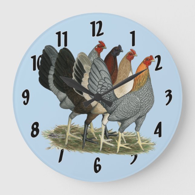 Reloj Redondo Grande Cuatro gallinas gamefowl (Anverso)