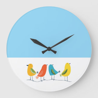 Reloj Redondo Grande Cuatro pájaros posados en una ramita