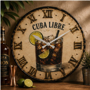 Reloj Redondo Grande Cuba Libre Cocktail Vintage Rum & Cola Bar Decor