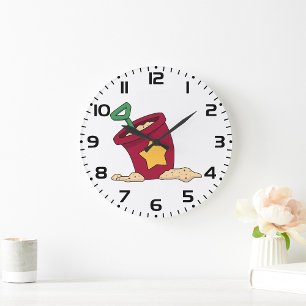 Reloj Redondo Grande Cubeta de arena roja con estrella y pala