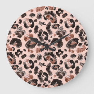 Reloj Redondo Grande Cubierta de leopardo, patrón sin costuras de piel 