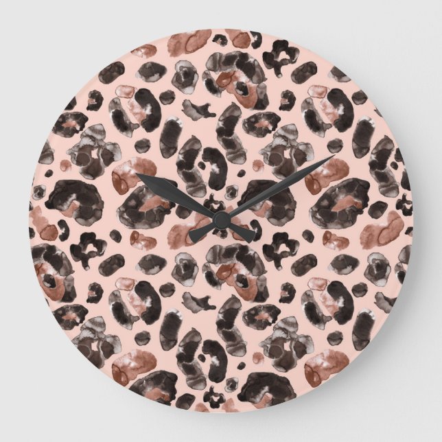 Reloj Redondo Grande Cubierta de leopardo, patrón sin costuras de piel  (Anverso)