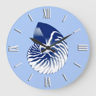 Reloj Redondo Grande Cubierta de Nautilus - marina, blanca y azul claro