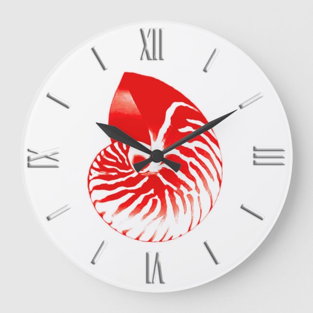 Reloj Redondo Grande Cubierta de Nautilus - rojo oscuro y blanco (Anverso)